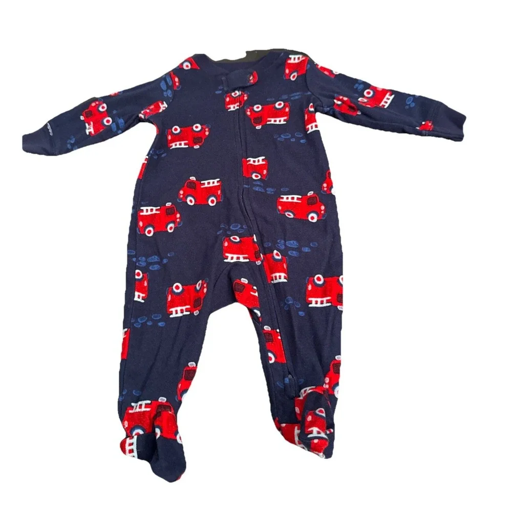 New Curious George Fire Truck Book & Carters Fireman Print Sleep & Play Size 3M